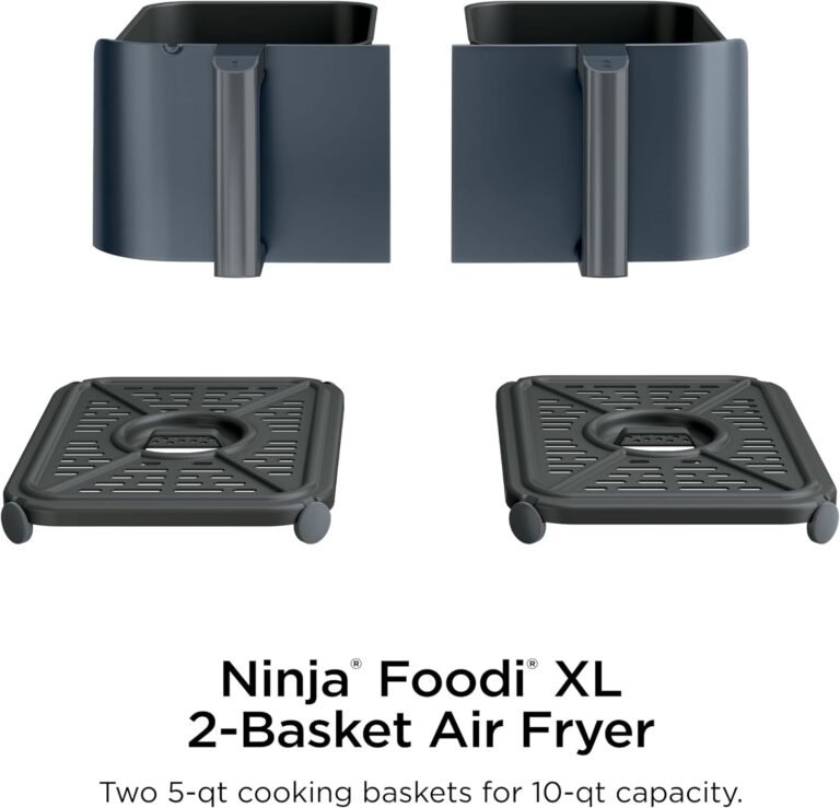 Ninja Foodi Air Fryer, 10 Qt DualZone Smart XL, 6-in-1, Grey, DZ550GY | Air fry, roast, broil, bake, reheat, dehydrate, Smart Cook thermometer, Stainless steel