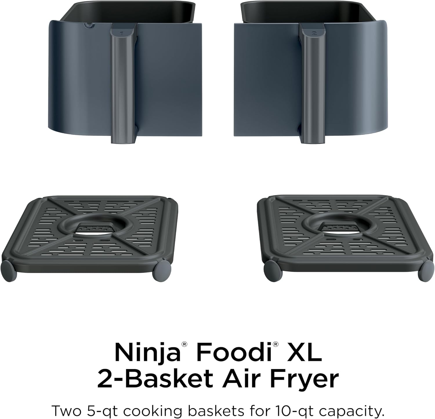 Ninja Foodi Air Fryer, 10 Qt DualZone Smart XL, 6-in-1, Grey, DZ550GY | Air fry, roast, broil, bake, reheat, dehydrate, Smart Cook thermometer, Stainless steel