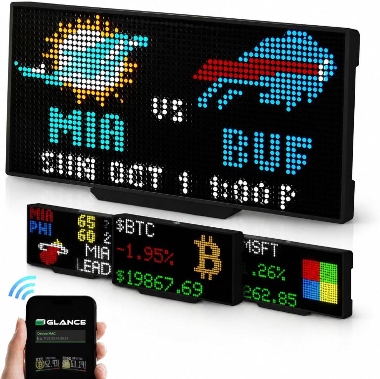 PANELFI Glance LED Sports Ticker, Customizable Smart Pixel Display for Live Scores, Stock Market Tickers, Crypto, Weather and News, Man Cave and Desk Decor, No Subscription, Made in USA Small 8″x 4″