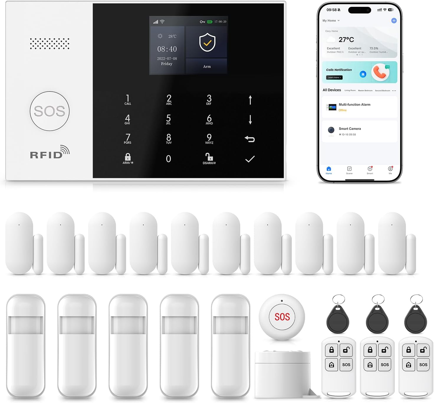 PGST Alarm System for Home Security,24Pcs WiFi/4G Apartment Alarm System | NO Monthly Fees,No Pairing Required + Quick Installation,Instant App Alerts,Work with Alexa,SOS Button Window/Motion Sensors