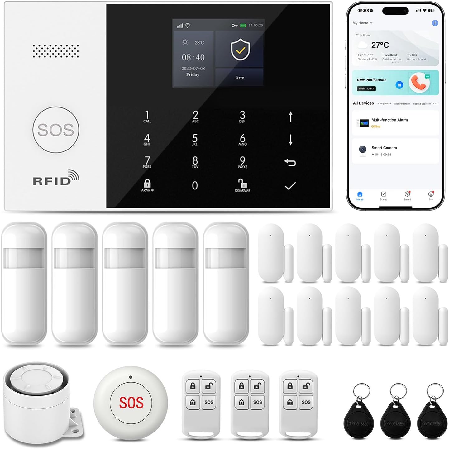 PGST Home Security Systems 12-Piece Kit (Newest Model),WiFi+GSM/4G with Mobile App Control and Alerts Wireless Smart Home or Business Security System,No Monthly Fees,Works with Alexa, Smart Life/Tuya