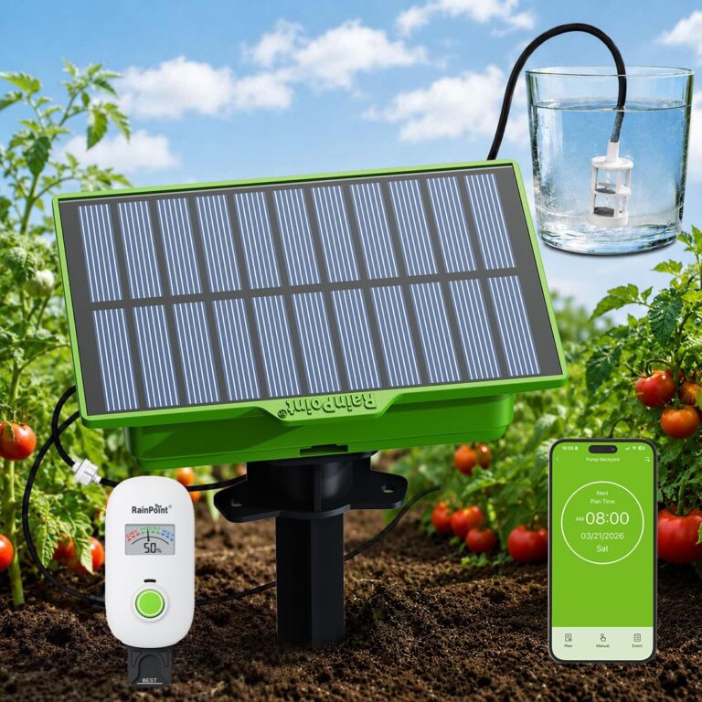 RAINPOINT Solar WiFi Drip Watering System & WiFi Moisture Sensor Combo Pack | App Control Smart Indoor/Outdoor Automatic Drip Irrigation Waterer & Visual Gauge WiFi Plant Soil Moisture Meter