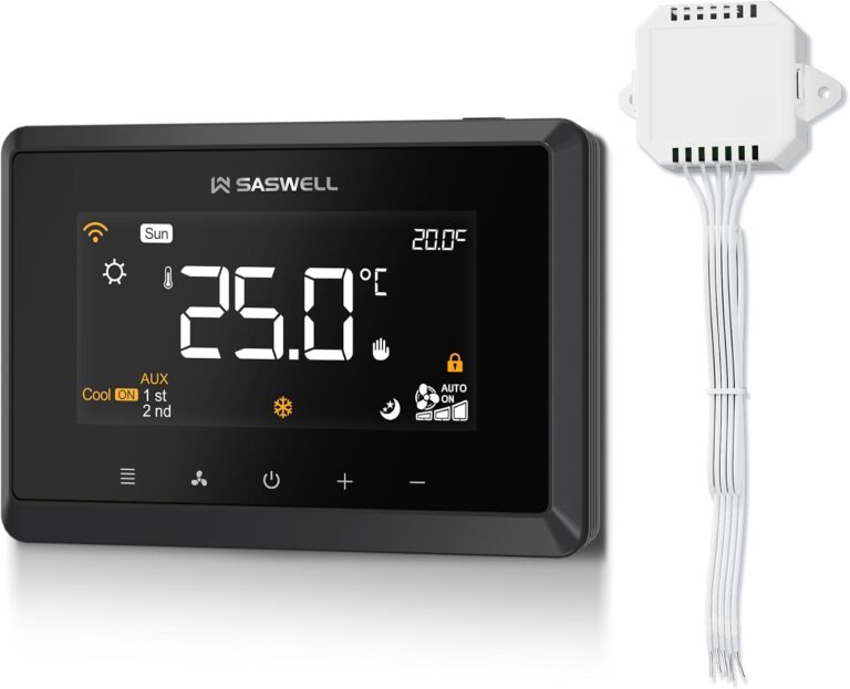 SASWELL Smart WiFi Thermostat for Home, Programmable Thermostat 3H/2C for Heat Pump & Conventional Systems, Tuya App Control, Compatible with Alexa & Google Assistant