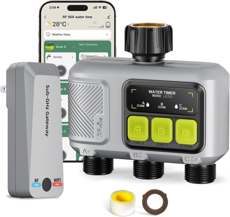 WiFi Water Timer 3 Outlet for Garden Hose, Smart Sprinkler Controller with 984ft RF Range, Smart Lawn Watering System Irrigation Timer, APP/Voice Control, Rain Delay, Manual Irrigation