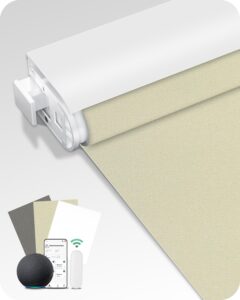 Allesin Motorized Blinds with Remote (Beige, 34x72) | No-Drill Smart Blackout Roller Shades, Easy Install Rental-Friendly Electric Blinds for Home Office