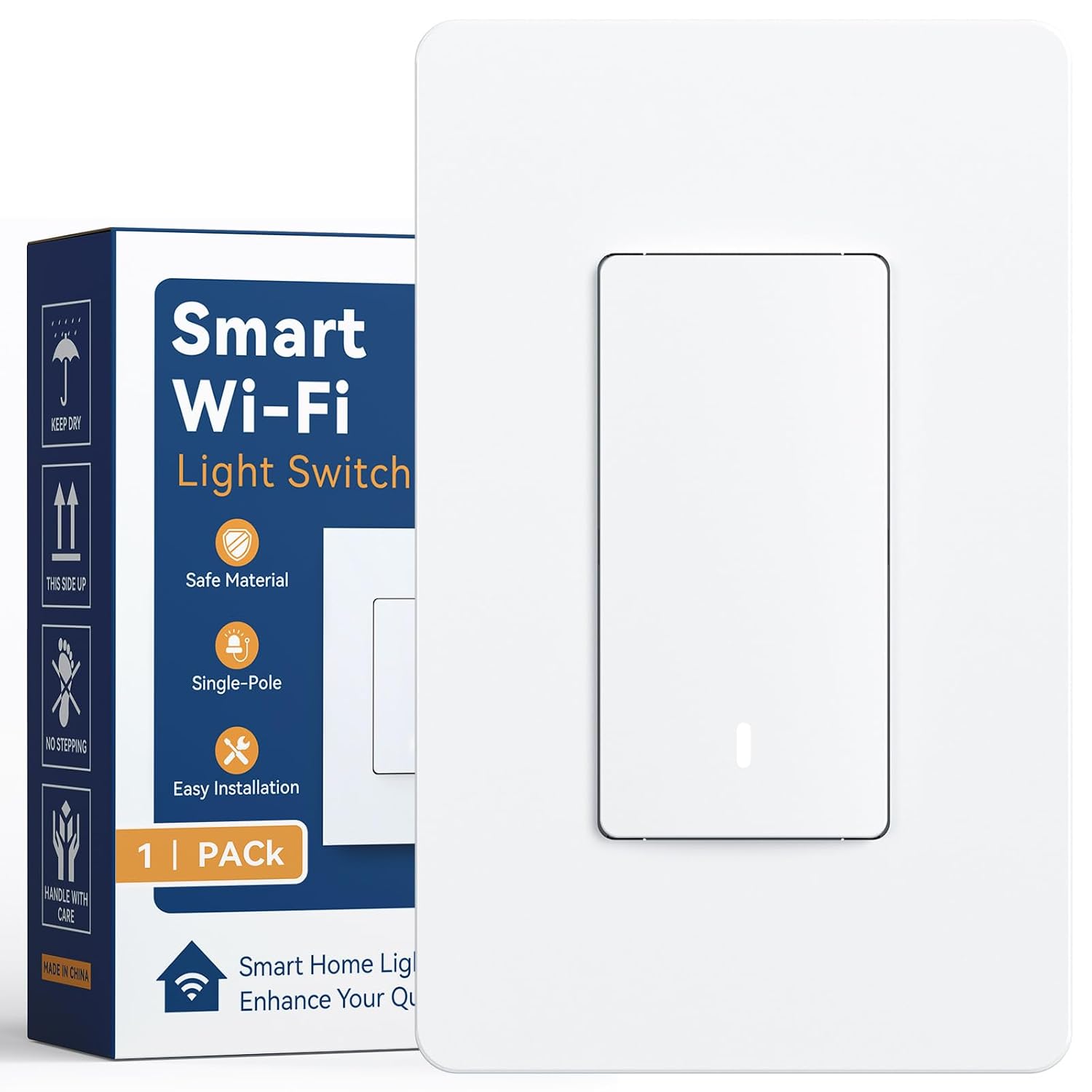 Amico Smart Wi-Fi Switch, 1 Pack, Light Switch Controlled by App, Single-Pole, Voice Control Compatible, Timer & Countdown, LED Indicator, Neutral Wire Required, ETL Listed