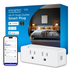Enbrighten Matter Indoor Smart Plug, 1 Grounded Outlet, White, 1 Pack | Matter Compatible, Indoor Use, No Hub Required, Works with Alexa & Google Home