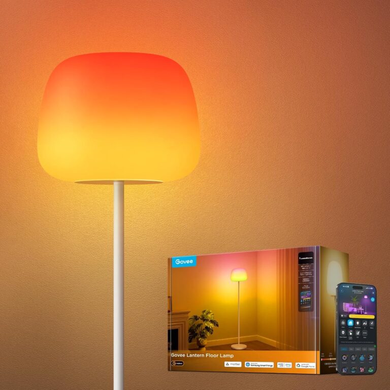 Govee Lantern Floor Lamp, Halo Gradient RGBIC Smart Corner Lamp for Bedroom | LuminBlend+, 1000K-10000K, Matter Compatible, 100+ Scene Modes, Music Sync, 1400lm, Modern Floor Lamps for Living Room, Black
