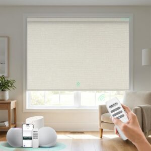 HeyBlinds Blackout Smart Motorized Blinds with Remote, 34" W x 72" H | Rechargeable Automatic Blinds for Home & Office, Work with Alexa Google via Hub, APP/Voice/Timing Control, Easy Install