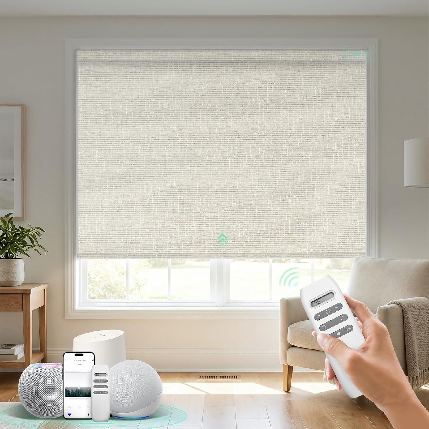 HeyBlinds Blackout Smart Motorized Blinds with Remote, 34″ W x 72″ H | Rechargeable Automatic Blinds for Home & Office, Work with Alexa Google via Hub, APP/Voice/Timing Control, Easy Install