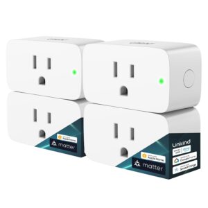 Linkind Matter Smart Plug, Work with Apple Home, Alexa, Siri, Google Home | Smart Outlet Timer & Schedule, Smart Home, 15A/1800W, APP Remote Control, ETL Certified, 2.4G Wi-Fi Only, 6 Pack
