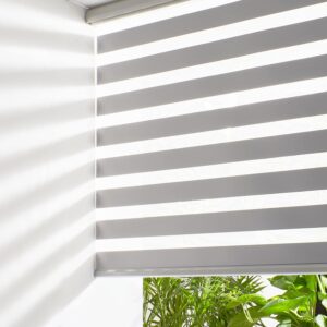 Persilux Cordless Zebra Blinds for Windows Free-Stop Roller Windows Shades (24" W X 72" H, White) Dual Layer Light Control for Day and Night, Light Filtering Sheer Shades for Home, Easy to Install