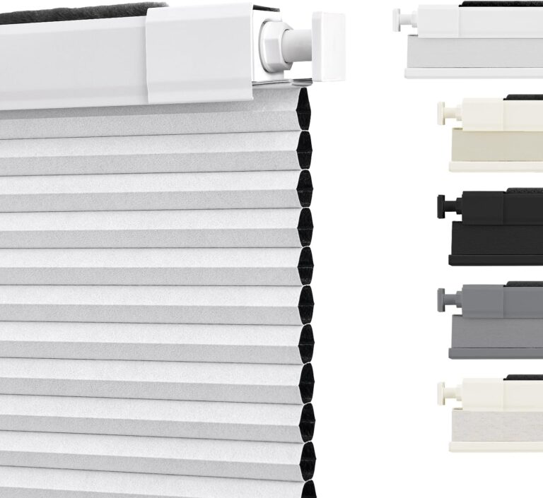 SUNOFF Cordless No Drill Blackout Cellular Shades, 34″ W x 64″ H, White | Honeycomb Blinds for Indoor Windows, Free-Stop Blackout Pleated Blinds for Home, Thermal Insulating & Noise Reducing
