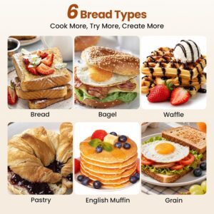 Toaster 2 Slice Touch Screen, Smart Toaster Wide Slot, Full Stainless Steel | Digital Countdown Toaster 6 Browning Levels & 6 Bread Modes, Reheat/Defrost/Cancel, Compact Toaster with Removable Crumb Tray