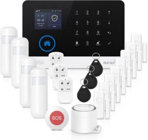 WiFi Wireless Home Alarm System, 21 Pcs, Alexa-Compatible, No Monthly Fees | Instant App Alerts, SOS Panic Button, App & Voice Control, 8 Door Sensors + 4 motion sensor alarm, for Elderly+Kids Safe
