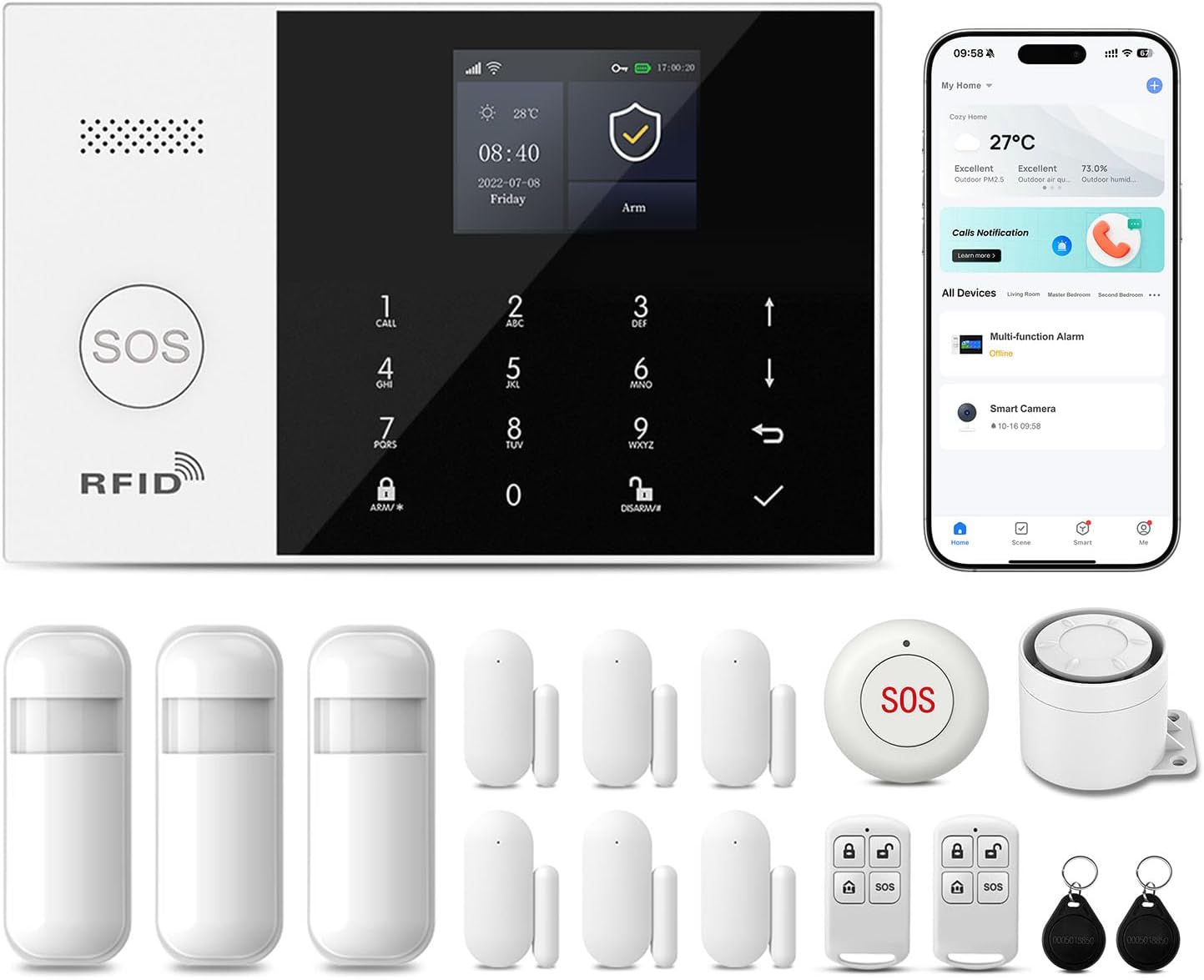 Wireless Home Security Systems,24Piece WiFi+GSM/4G Home Alarm System with Instant App Alerts & Remote Control,SOS Button Motion Sensors,Compatible with Alexa,NO Monthly Fees,Apartment,Kids Safety