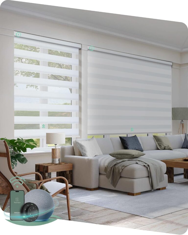 Yoolax Motorized Zebra Blinds with Remote, Room Darkening Smart Blinds | Works with Alexa, Google Home, Apple Home, Electric Dual Layer Shades for Windows Home Office, Privacy Control, Custom Size